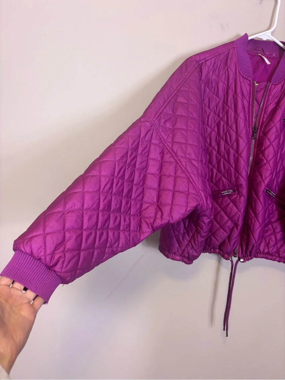 Free People Women’s Quilted Bomber Zip Up Jacket - Vibrant Magenta Small